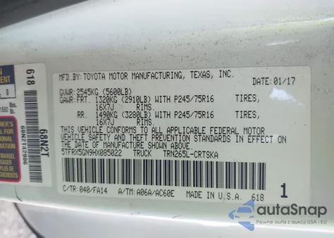 2017 Toyota Tacoma Sr из США, поврежденный, VIN 5TFRX5GN9HX085022